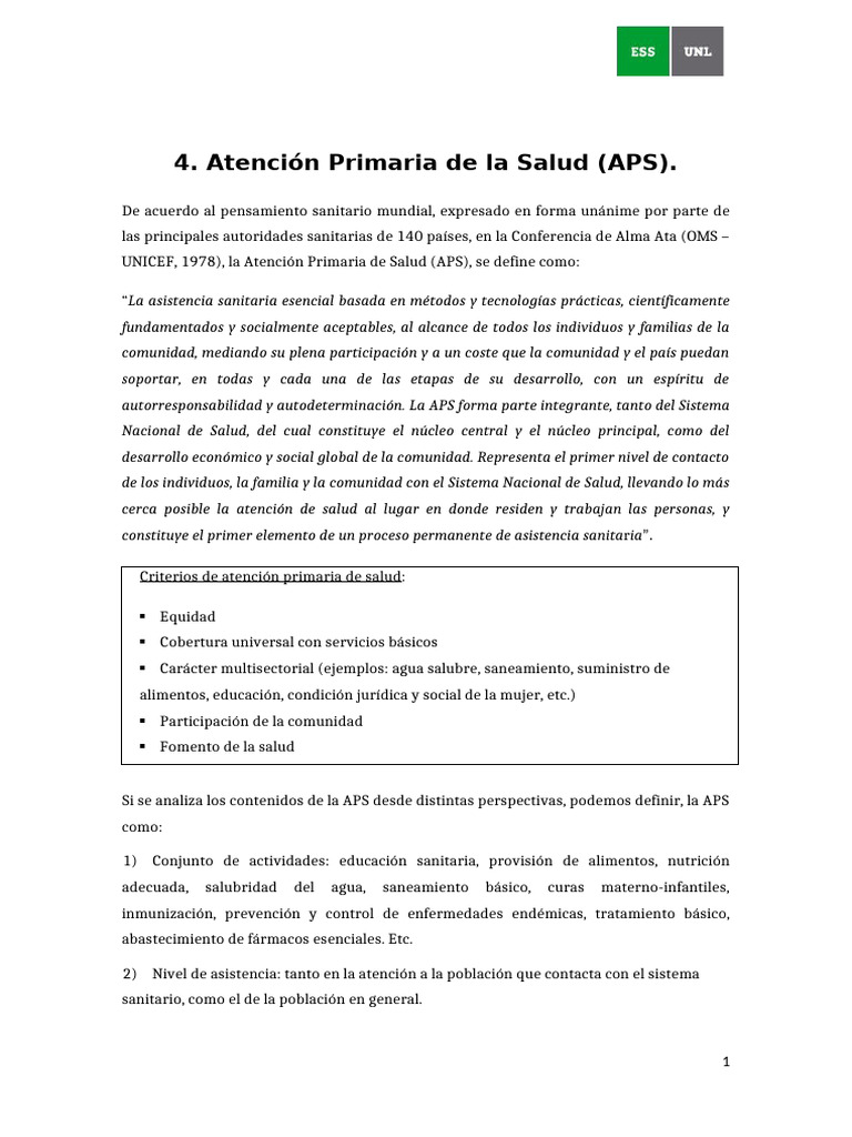 Definición y Criterios de APS | PDF | Cuidado de la salud | Comunidad