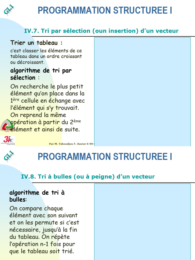 Algorithmes de tri et recherche en tableaux | PDF | Mathématiques ...