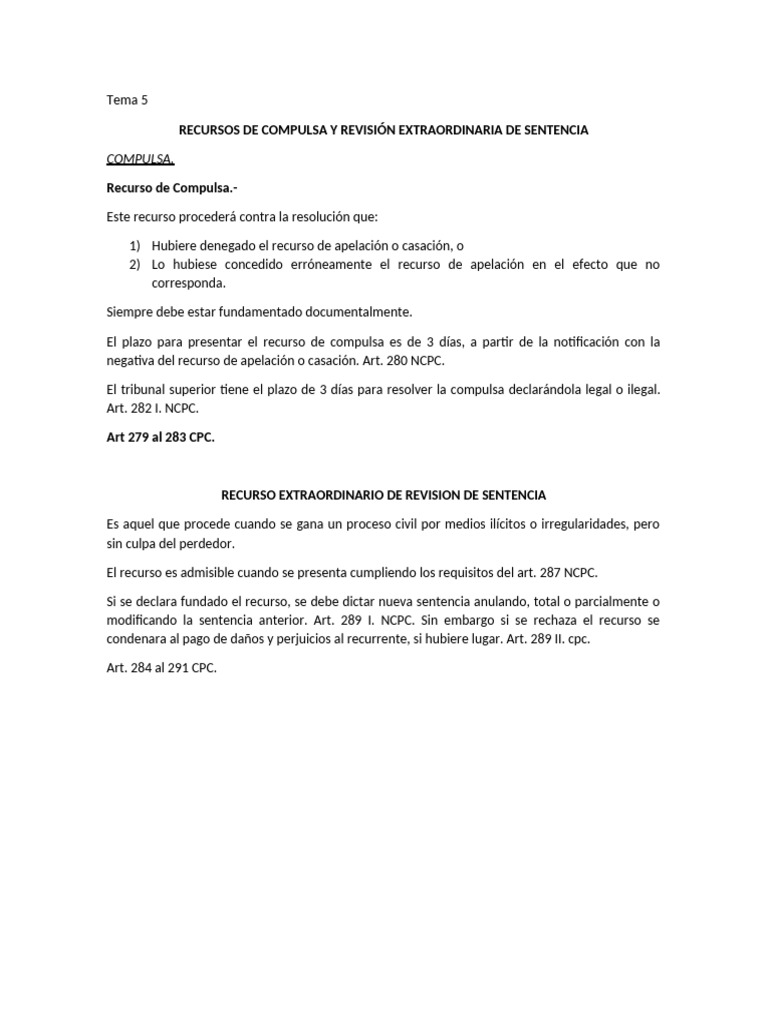 Tema 5 Recursos de Compulsa y Revisión Extraordinaria de Sentencia ...