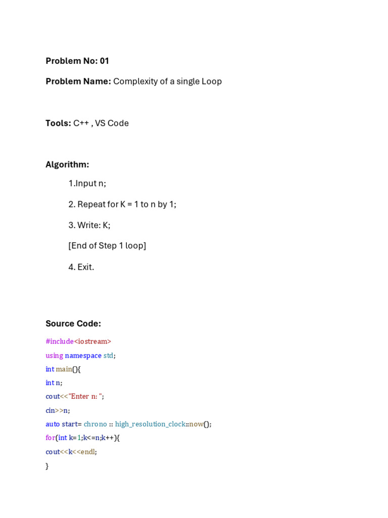 Complexity of A Single Loop: Problem No: 01 Problem Name | PDF