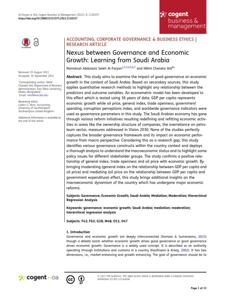 Nexus Between Governance and Economic Growth Learn | PDF | Governance ...