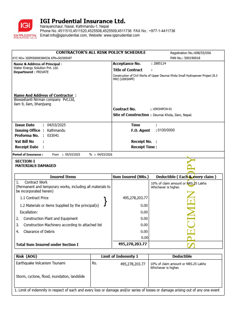 Contractor's All Risk Insurance Policy | PDF | Insurance | Indemnity