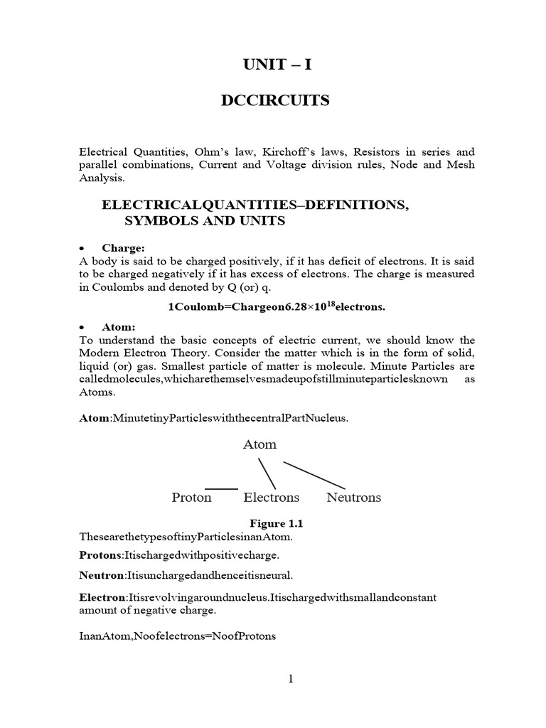 Beee Notes Word | PDF | Series And Parallel Circuits | Electric Charge