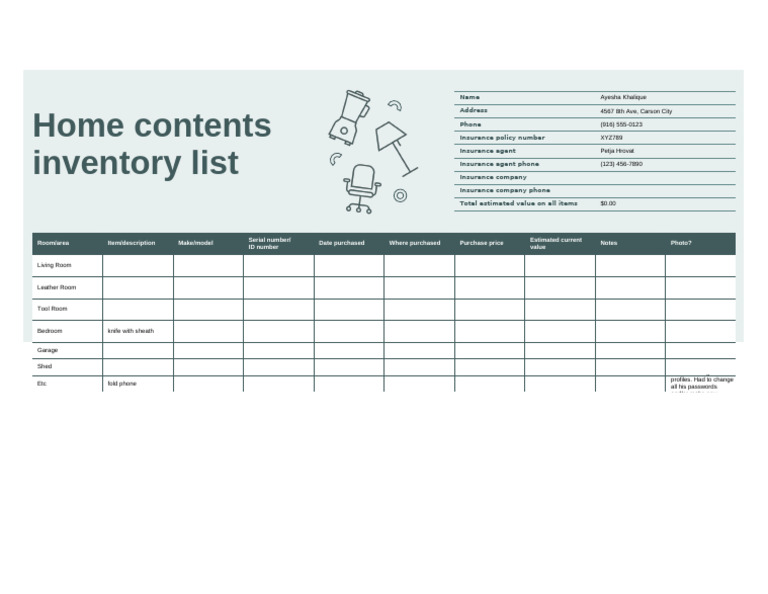 Home Contents Inventory List | PDF