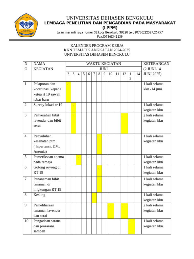 Kalender Kegiatan KKN 2024-2025 | PDF