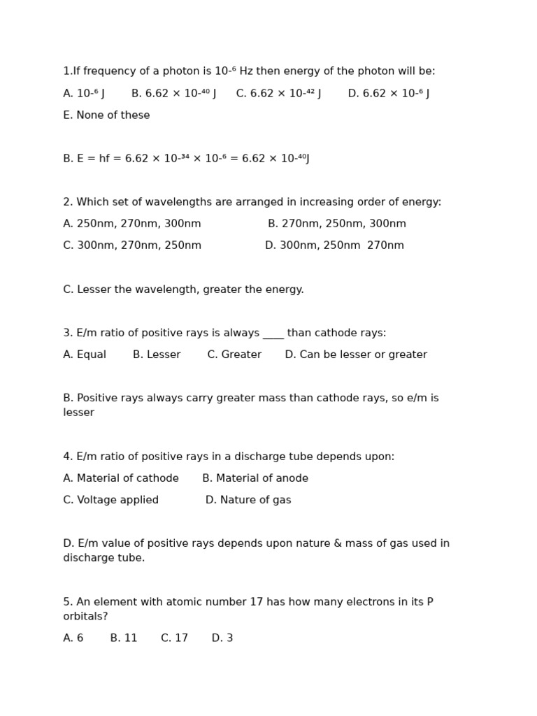 Atomic Structure 6 With Key | PDF | Atomic Orbital | Electron Configuration