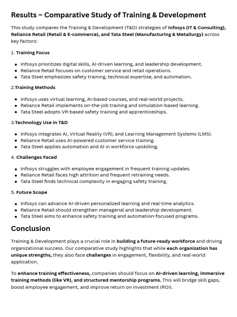 Results - Comparative Study of Training & Development | PDF