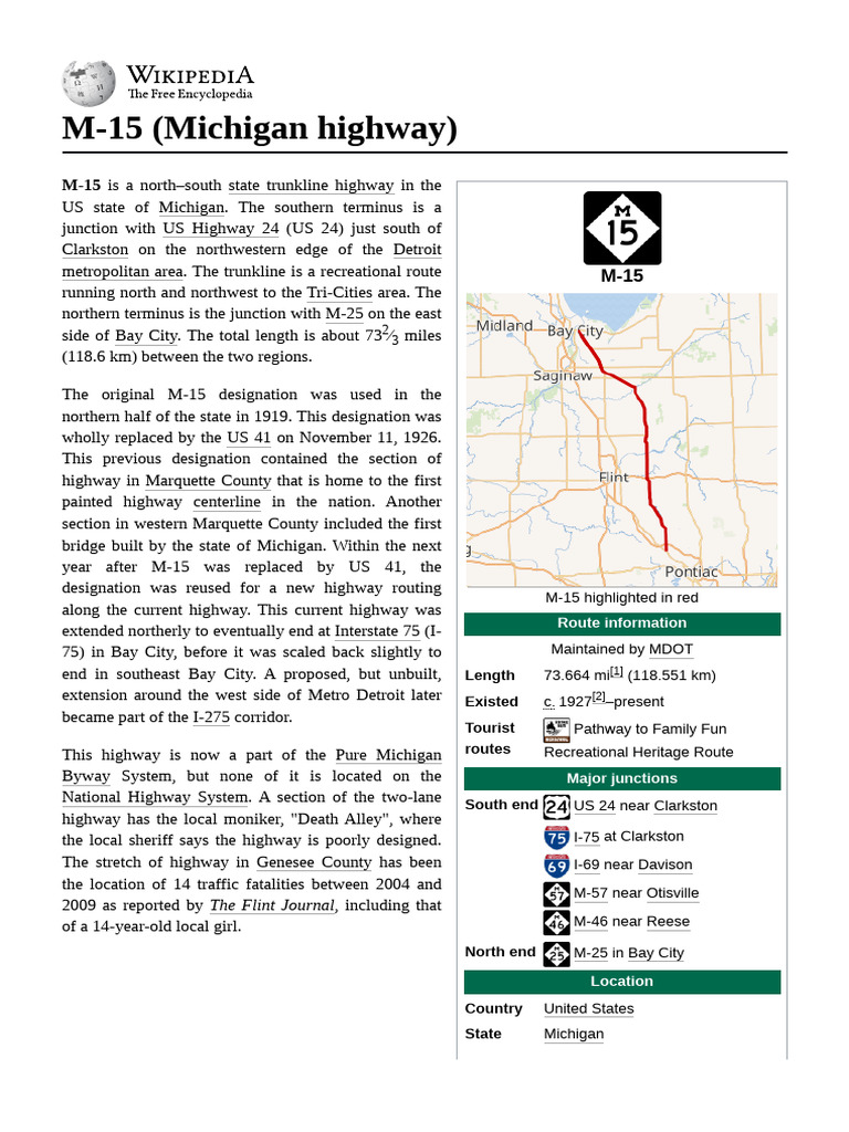 Overview of M-15 Highway in Michigan | PDF | Road Infrastructure | Road ...