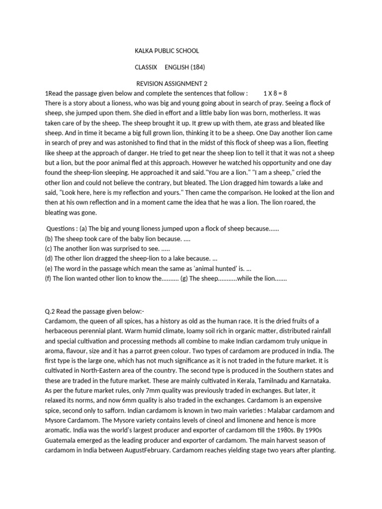 Ix Eng Revision Assignment 2 | PDF