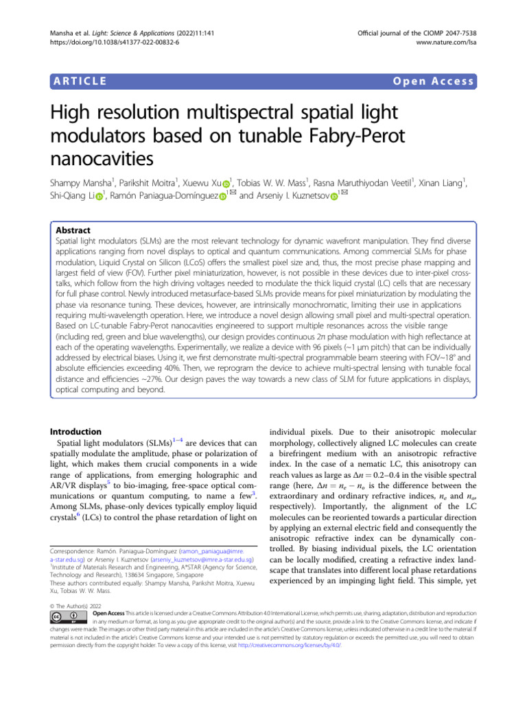 High Resolution Multispectral Spatial Light Modulators Based On Tunable ...