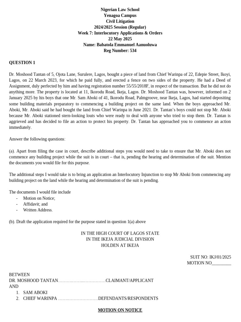 Interlocutory Injunction for Property Dispute | PDF | Default Judgment ...