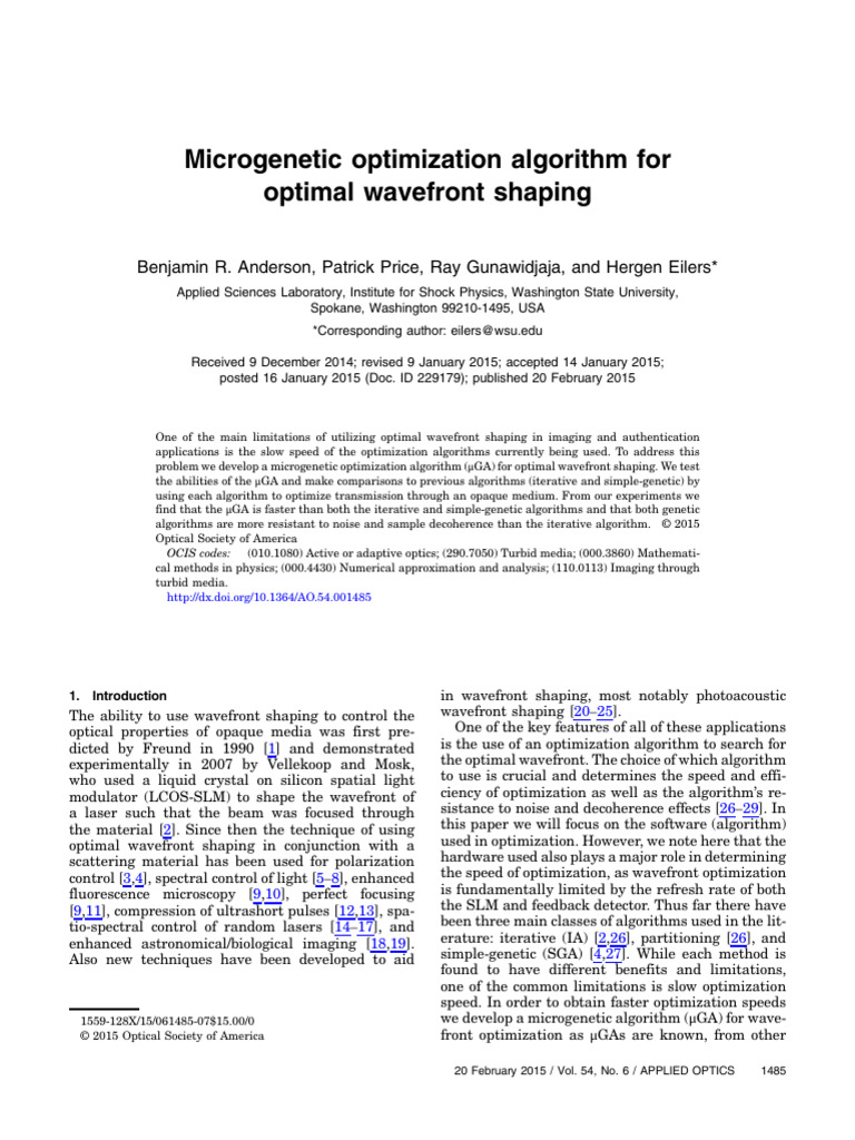 Microgenetic Algorithm for Wavefront Shaping | PDF | Genetic Algorithm ...