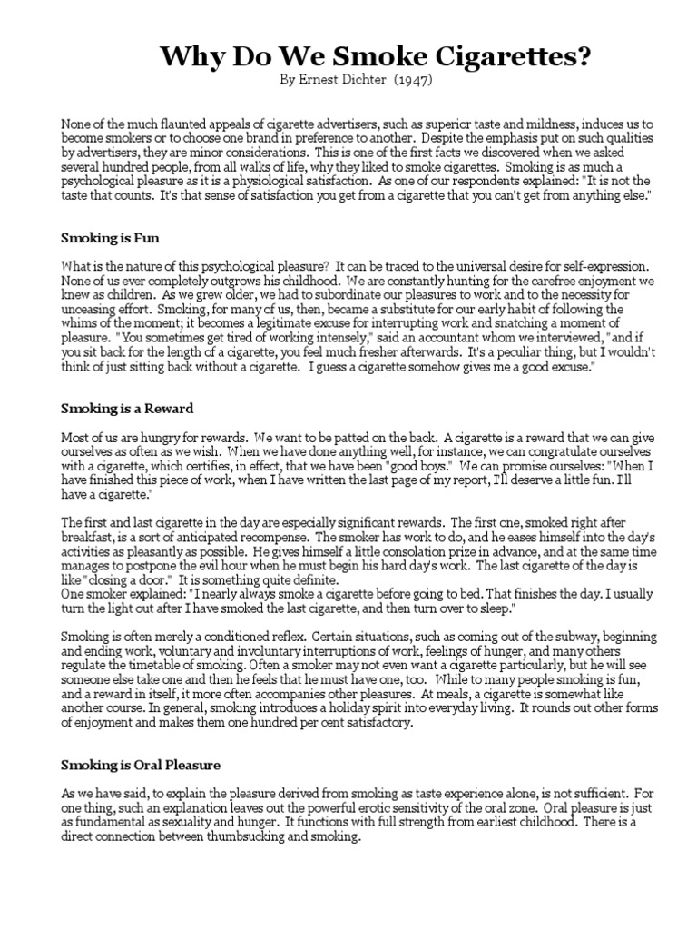 The Psychology of Smoking Cigarettes
