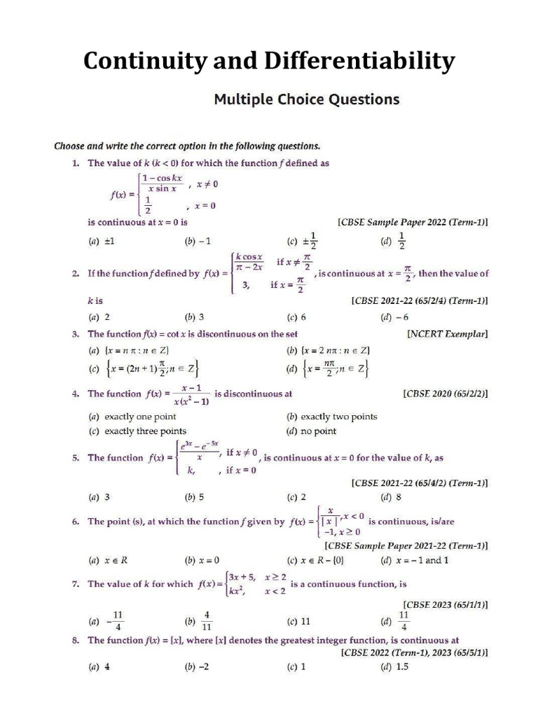 Continuity & Differentiability | PDF