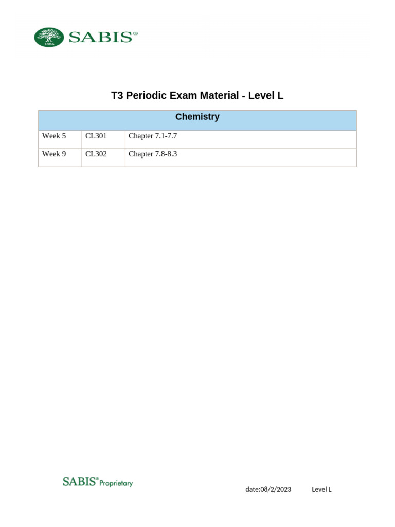2425 T3 Chemistry Periodic Exam Material Level L-IsF | PDF