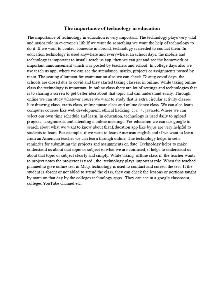 The Importance of Technology in Education | PDF