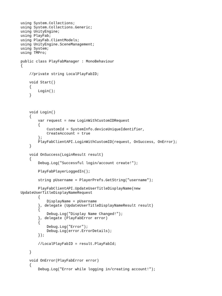 PlayFab Custom ID Login Implementation | PDF
