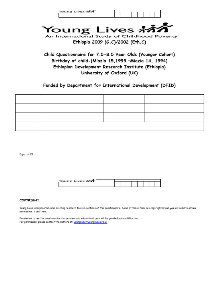 Child Questionnaire for Ages 7.5-8.5 | PDF | Teachers | Questionnaire