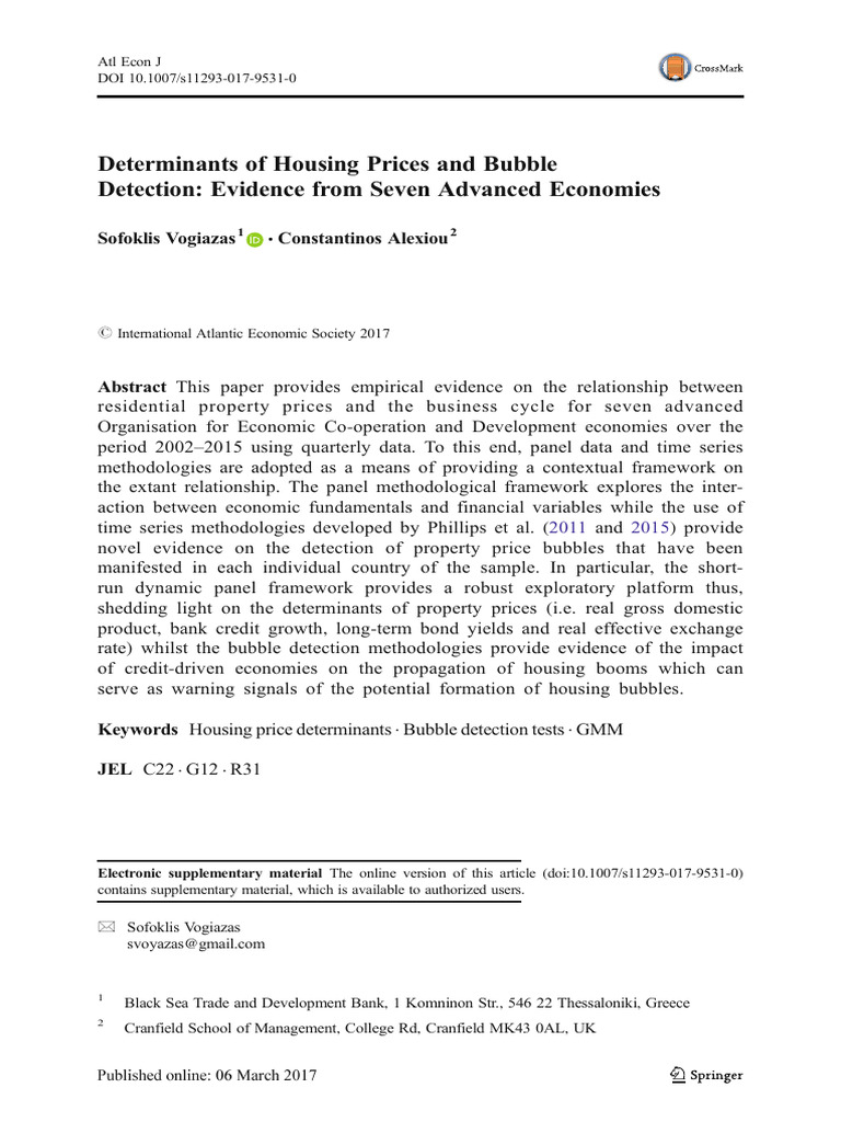 Determinants of Housing Prices and Bubble Detection | PDF | Business ...