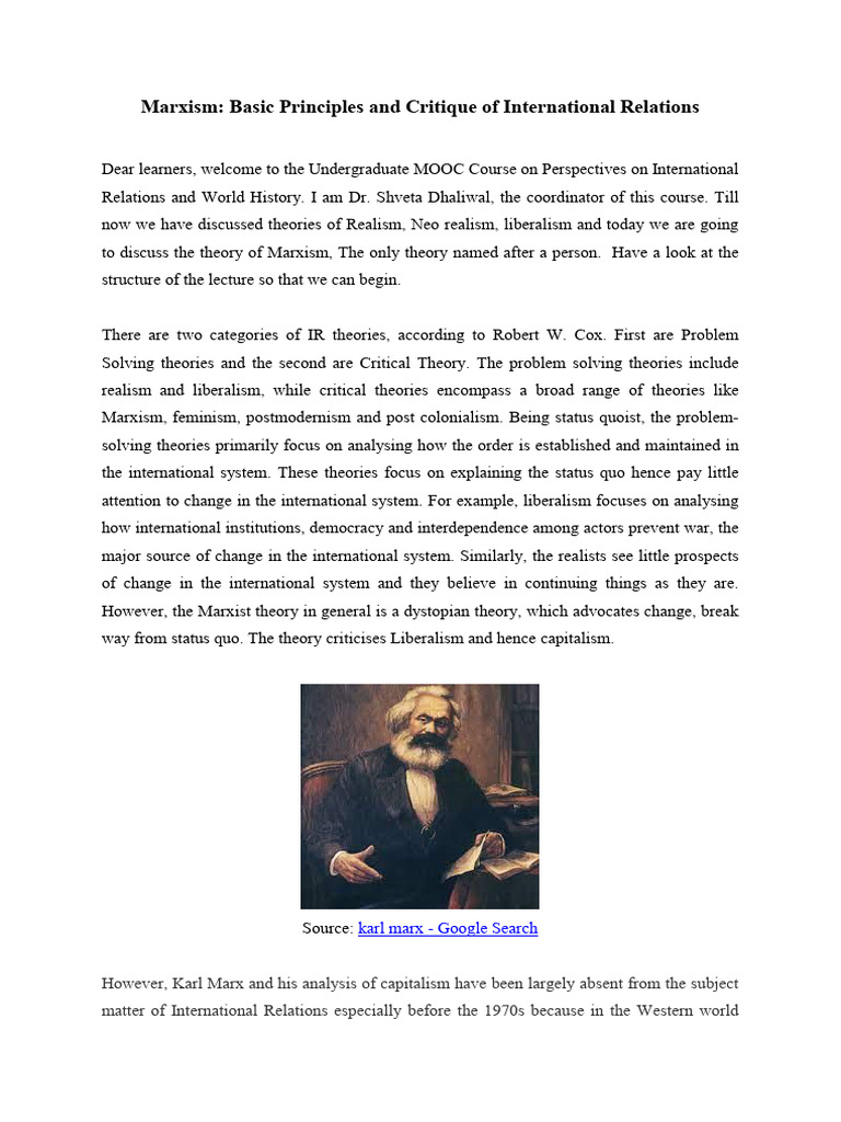 Marxism in International Relations Explained | PDF | Marxism | Karl Marx