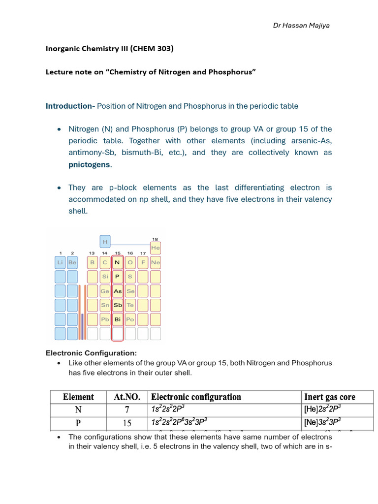 Nitrogen and Phosphorus Chemistry Overview | PDF | Periodic Table ...
