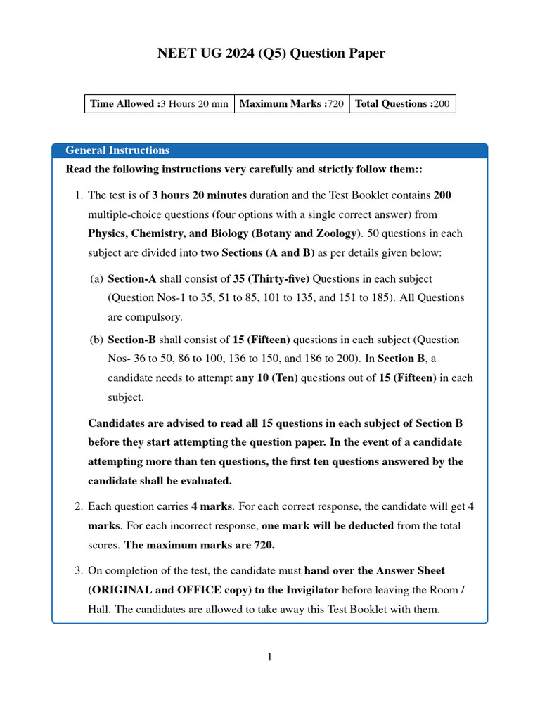 NEET UG 2024 Physics Question Paper | PDF | Physical Phenomena ...