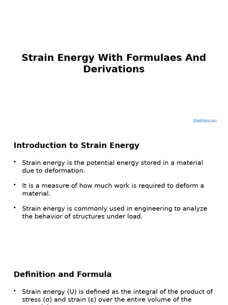 Strain Energy: Formulas and Derivations | PDF | Deformation ...