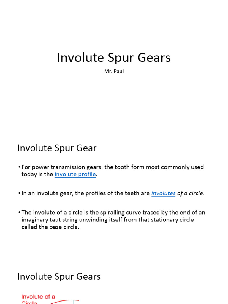 Involute Spur Gear Overview | PDF