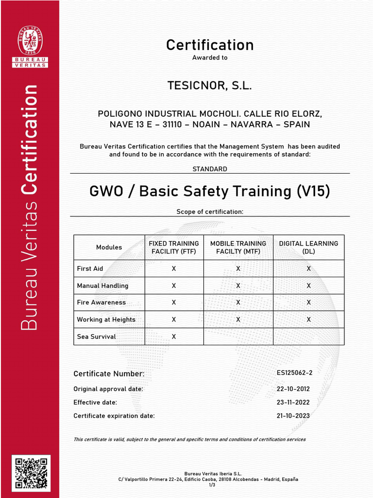 GWO Basic Safety Training Certification | PDF