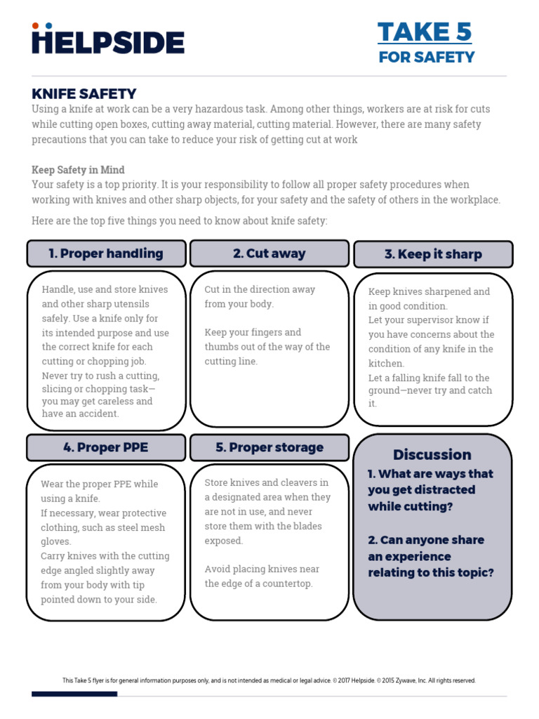 Take 5 For Safety Knife Safety | PDF | Knife | Safety