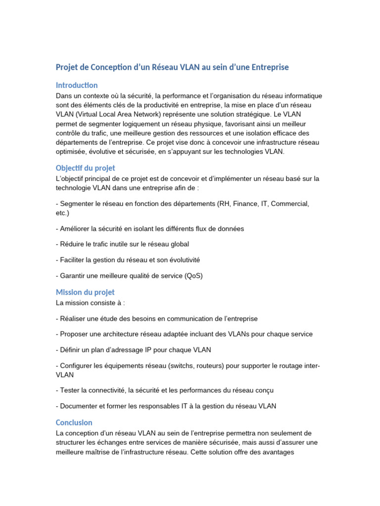 Conception d'un Réseau VLAN en Entreprise | PDF