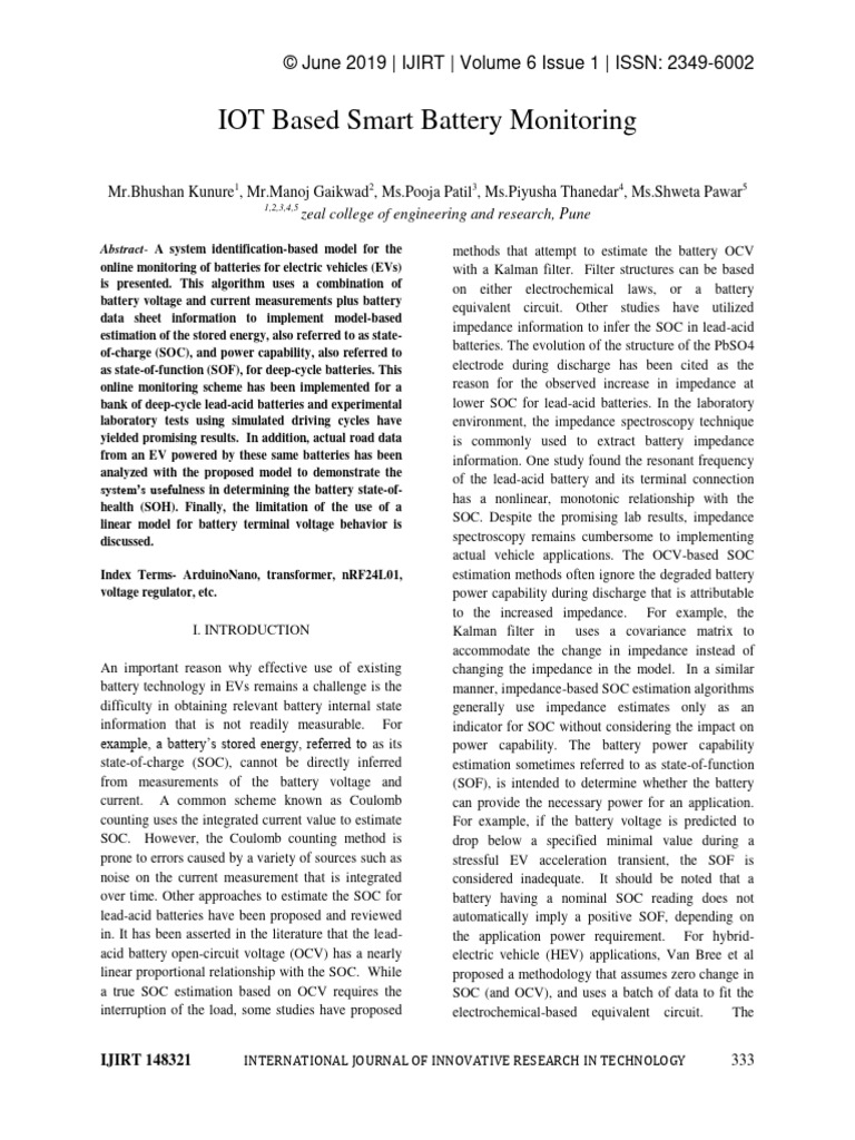 IOT Based Smart Battery Monitoring | PDF | Electronic Engineering ...