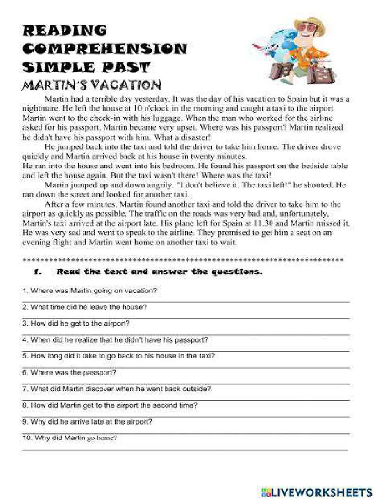 Lectura de Comprensión Reading Comprension Simple Past | PDF