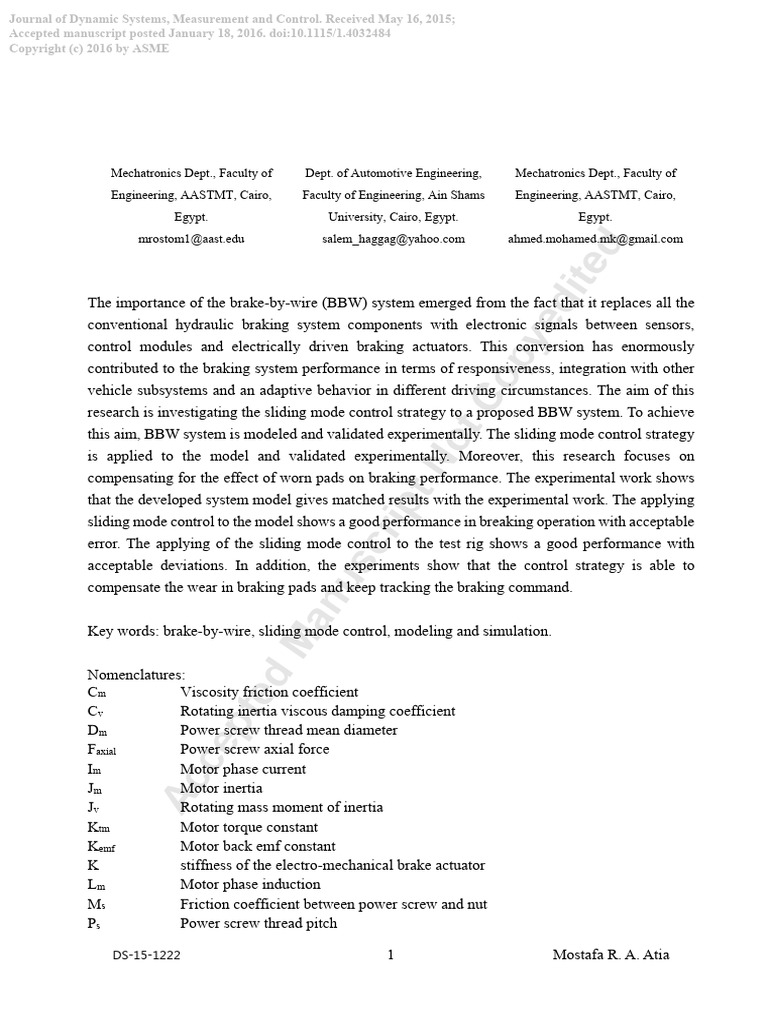 Enhanced Brake-By-Wire System Control | PDF | Electric Motor | Brake