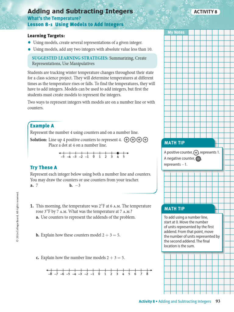 Adding Integers with Models Worksheet | PDF | Numbers | Integer