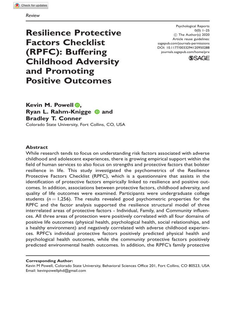 Resilience Protective Factors Checklist | PDF | Psychological ...