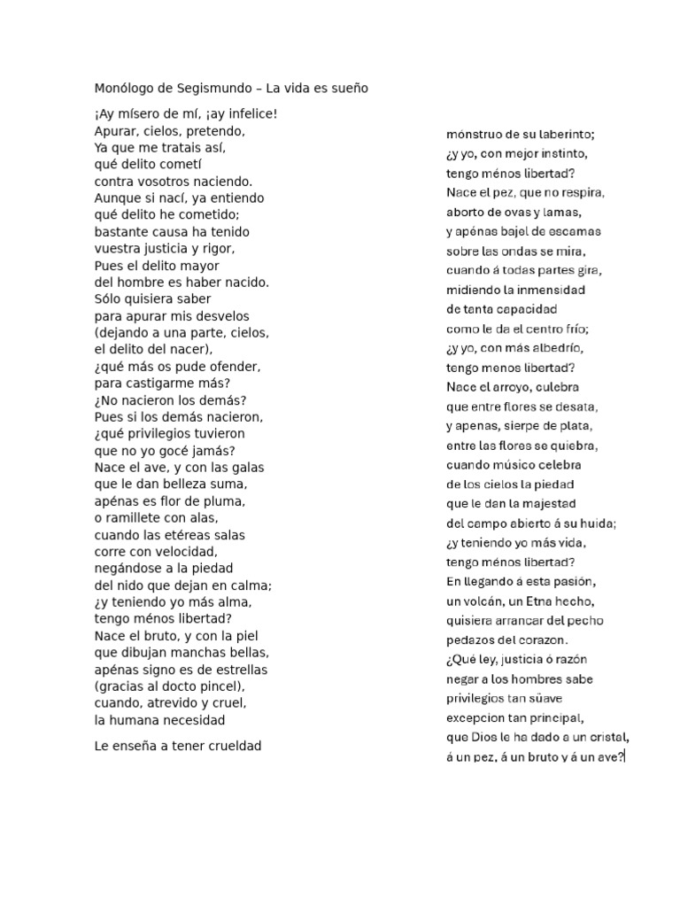 Monólogo de Segismundo | PDF