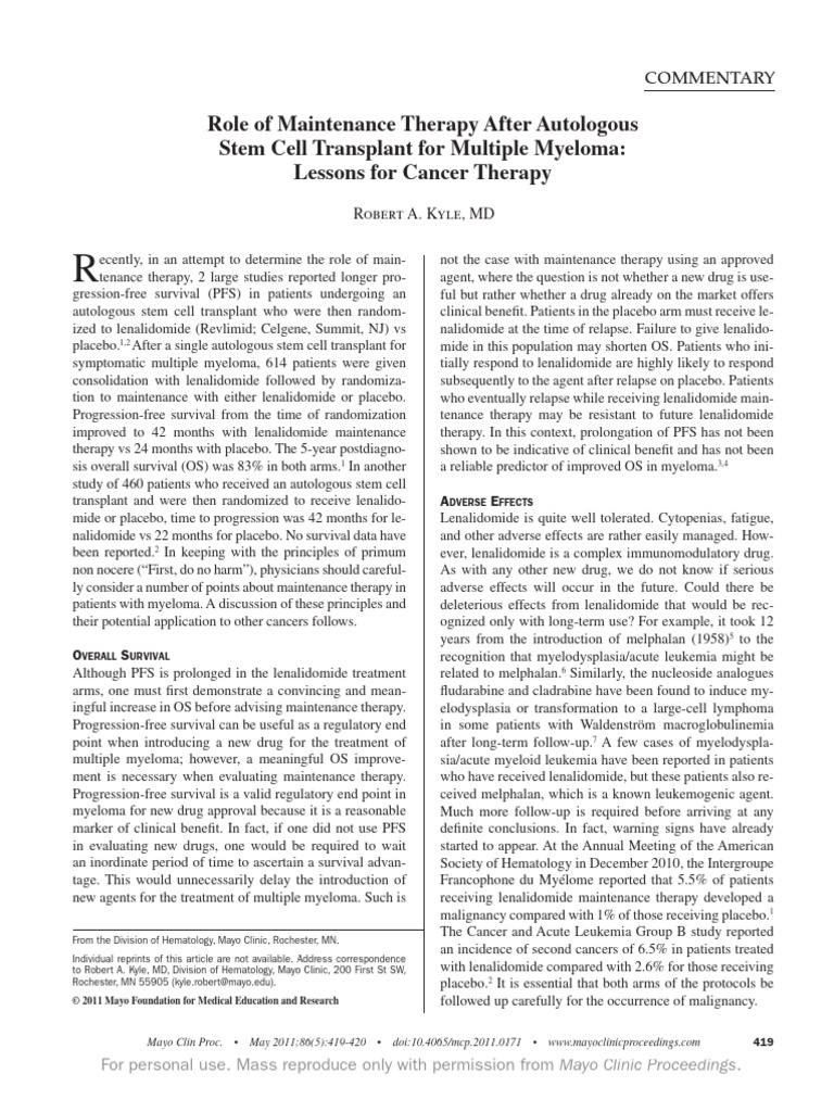 Maintenance Therapy in Multiple Myeloma | PDF | Hematopoietic Stem Cell ...