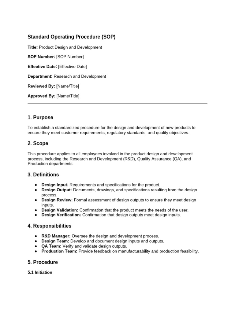 Product Design SOP Overview | PDF | Verification And Validation ...