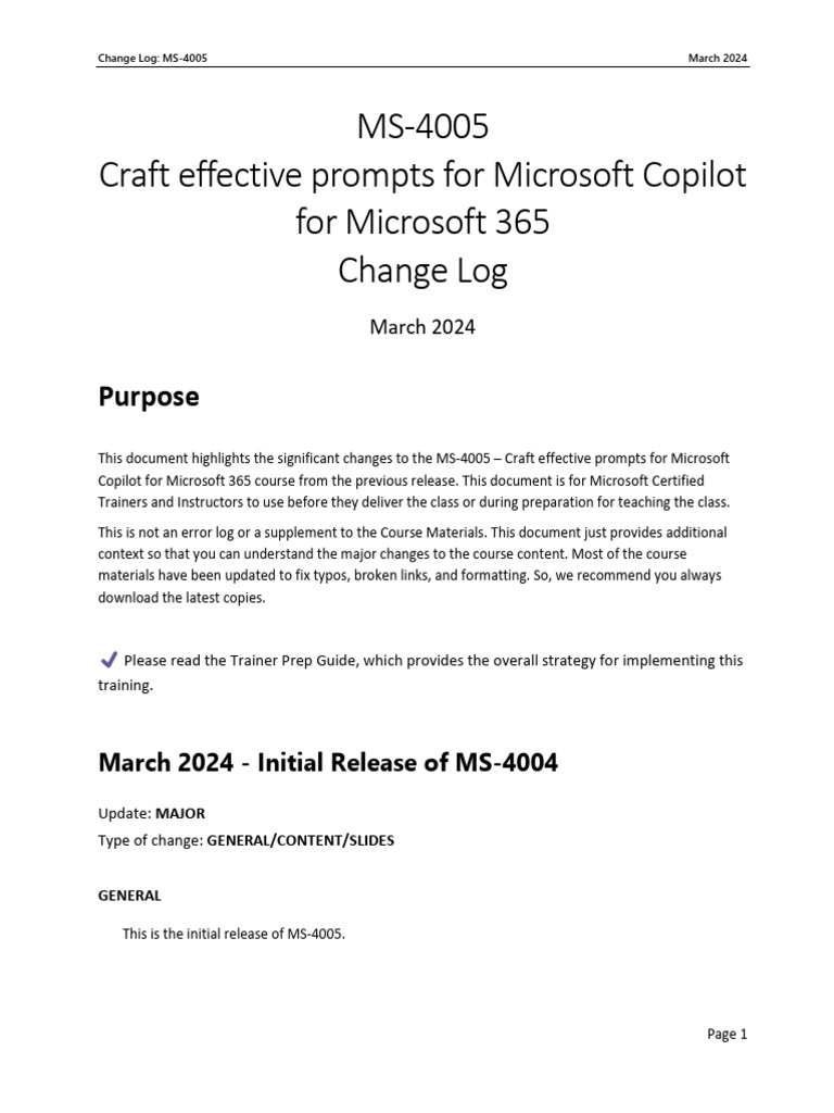 MS 4005 ENU Change Log | PDF
