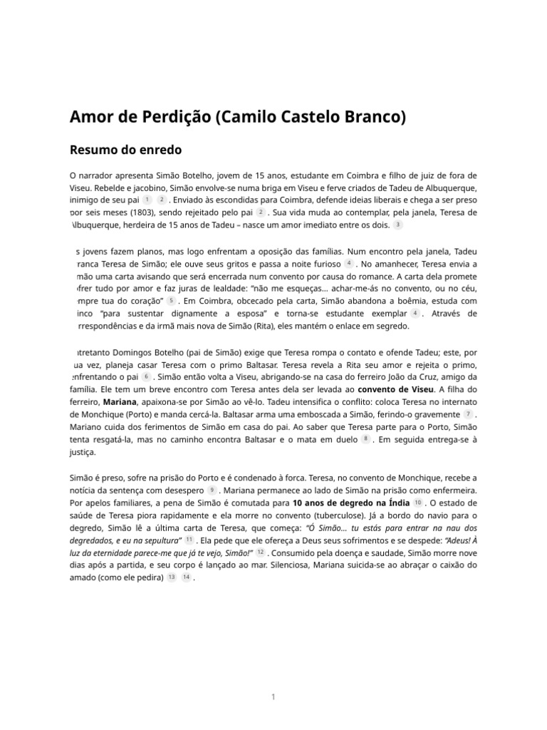 Amor de Perdição: Trágica História de Simão e Teresa | PDF | Amor