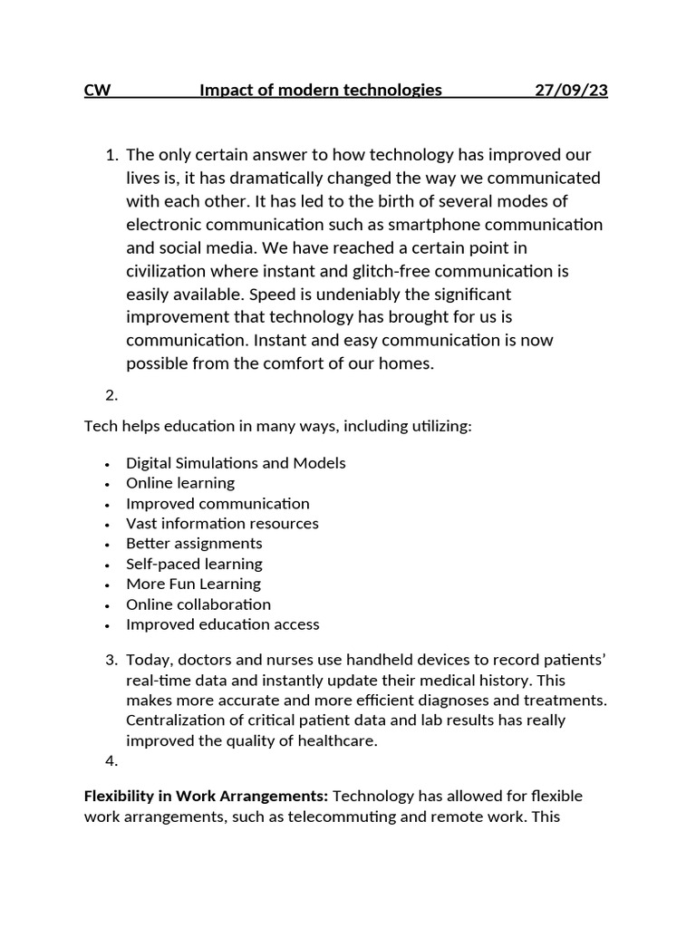 Impact of Modern Technology on Life | PDF