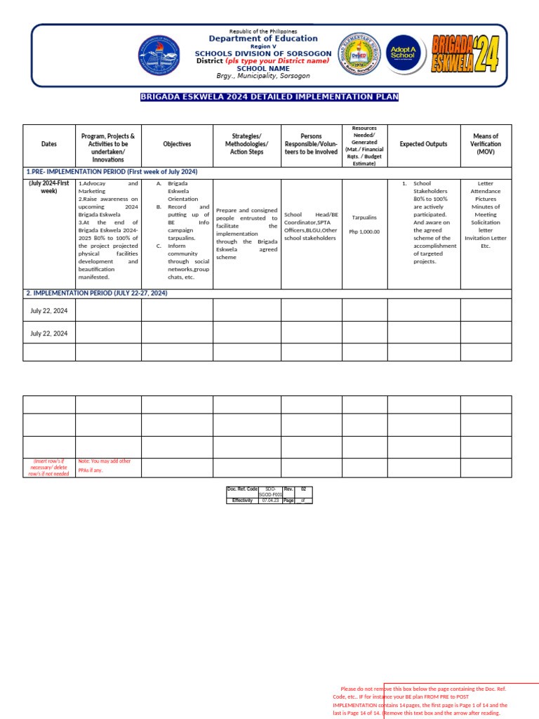 Brigada Eskwela 2024 Implementation Plan | PDF | Computer Programming ...