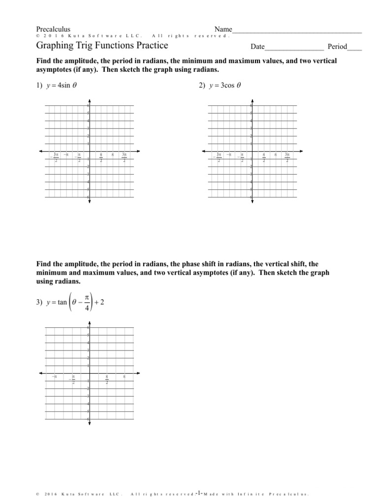Graphing Trigonometric Functions Worksheet | PDF | Phase (Waves ...