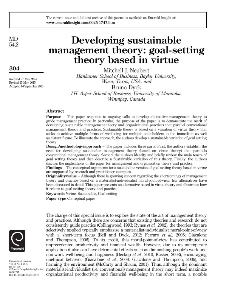 Sustainable Management Theory Development | PDF | Goal Setting | Goal