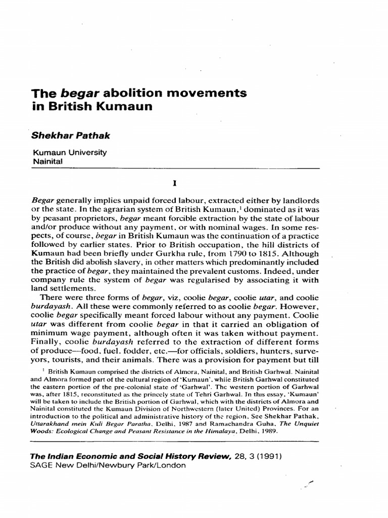 Abolition of Begar in British Kumaun | PDF