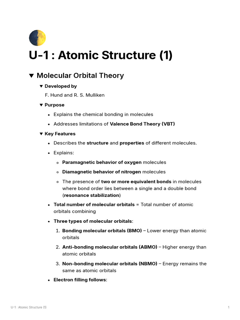 U-1 Atomic Structure | PDF | Molecular Orbital | Atomic Orbital