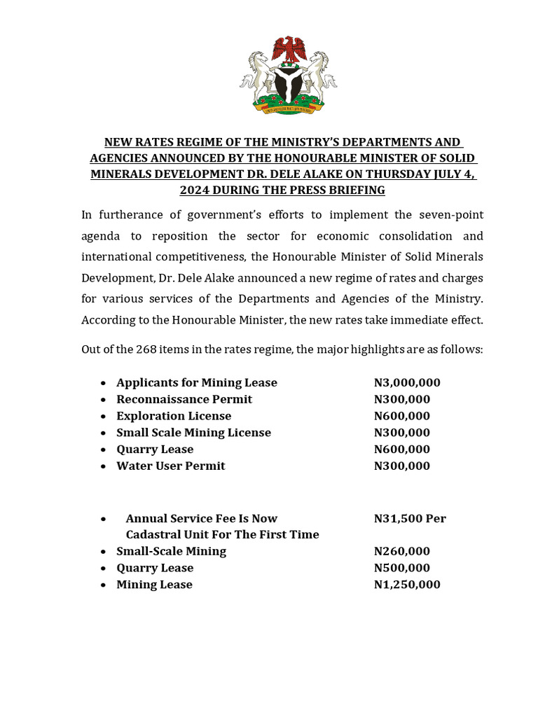 New Mining Fees and Royalty Rates 2024 | PDF | Mining | Mineralogy