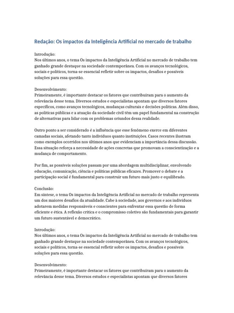 Impactos da IA no Mercado de Trabalho | PDF | Inteligência artificial ...