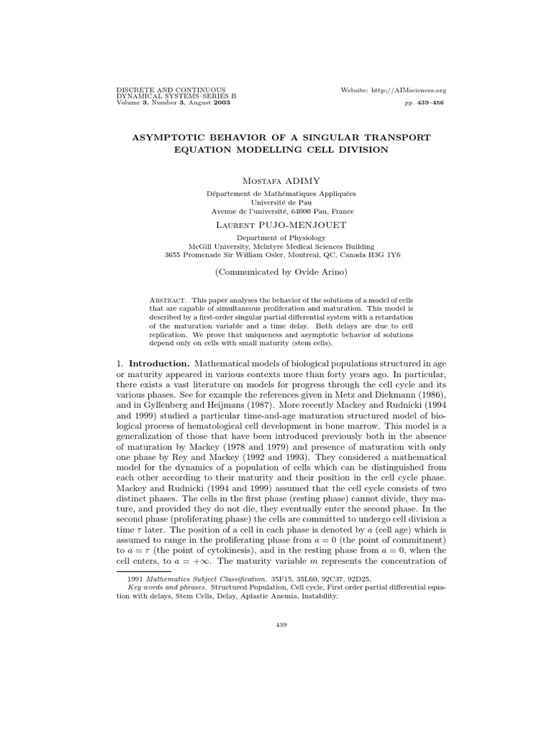 Asymptotic Behavior of A Singular Transport Equation Modelling Cell ...
